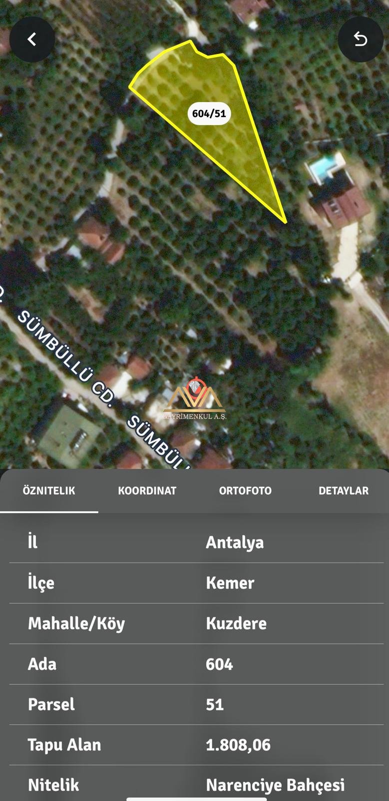 KEMER KUZDERE MAHALLESİNDE  604/51 PARSELDE NARENCİYE BAHÇESİ